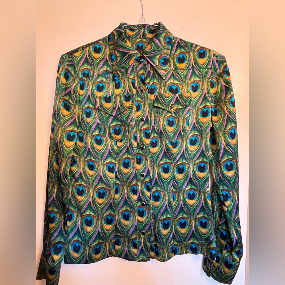 Vintage 90’s Nicole Miller pure silk peacock blouse